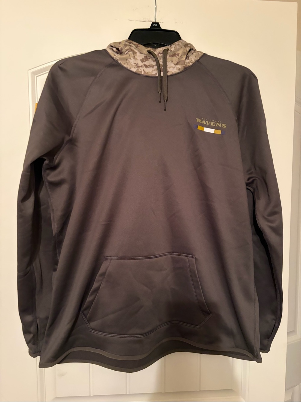 Nike Gray Pullover Hoodie with Camo Hood and Ravens Logo